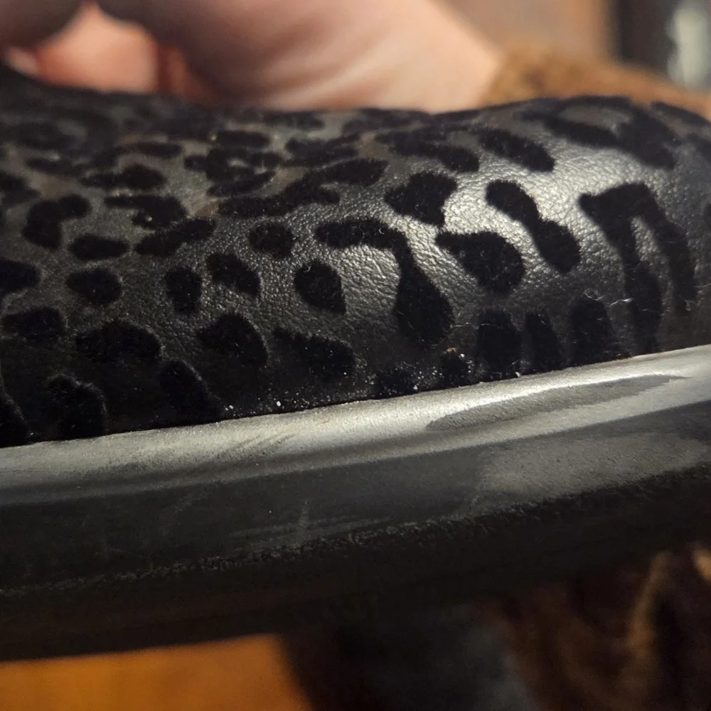 SAS Women's Bliss Black Leopard Slip On Wedge Shoes Size 7 Wide